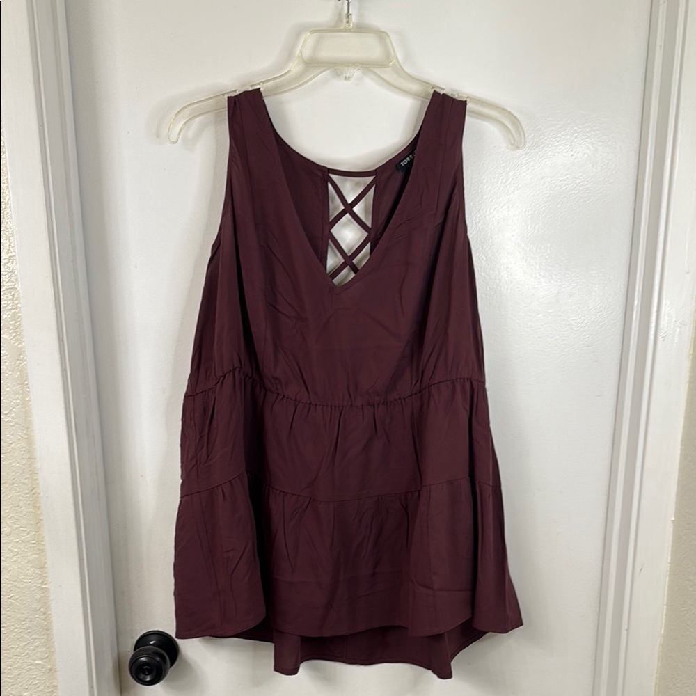 Torrid Washable Crinkle Gauze Lace Up Back Tiered Top Sassafras NWT
